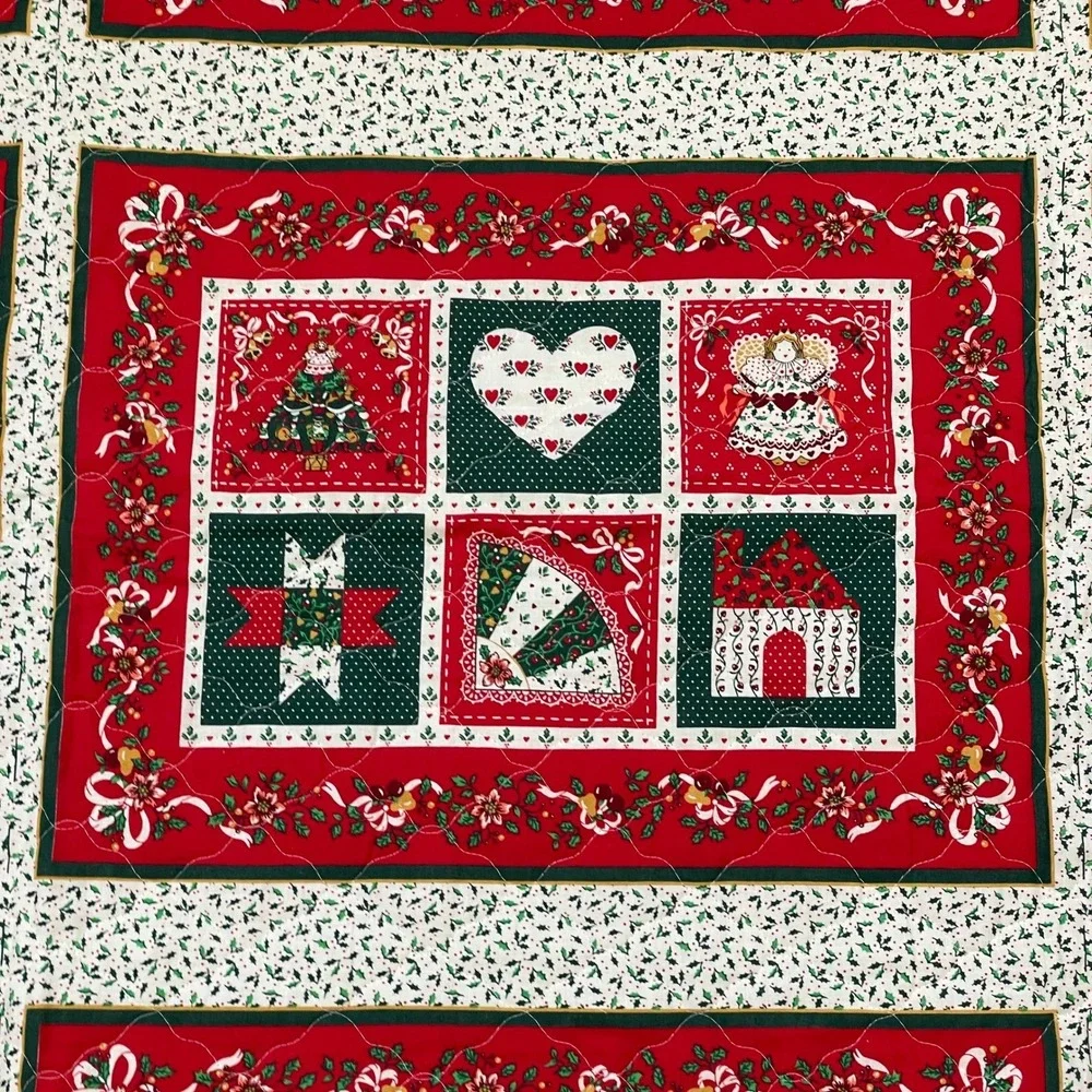 Handmade Christmas Lace Trim Quilt Holiday Decor Red Green‎ White Angels 73x45